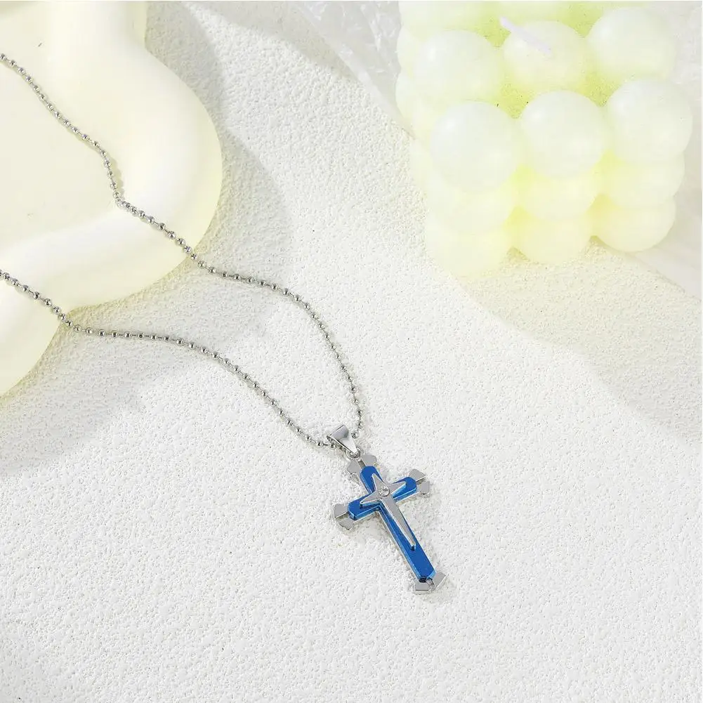 Vintage Kreuze Anhänger Halskette mit Perlenkette Schmuck Halskette blau Mode gemusterte Männer Accessoires Legierung Kreuz