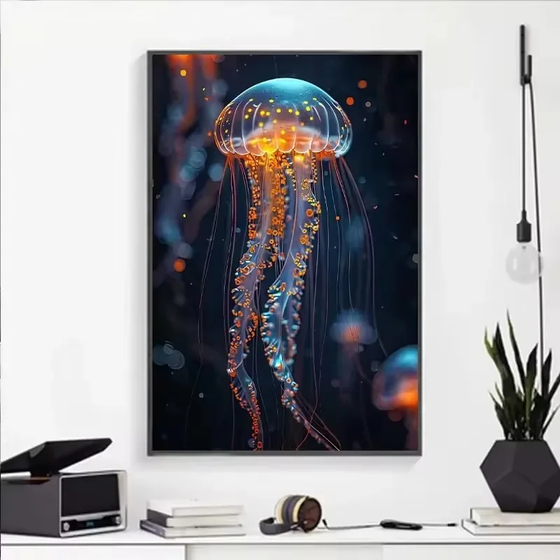 الحديثة متوهجة قنديل البحر ديلوكس قماش اللوحة يطبع الحيوانات البحرية الملصقات والصور جدار الفن غرفة المعيشة ديكور المنزل