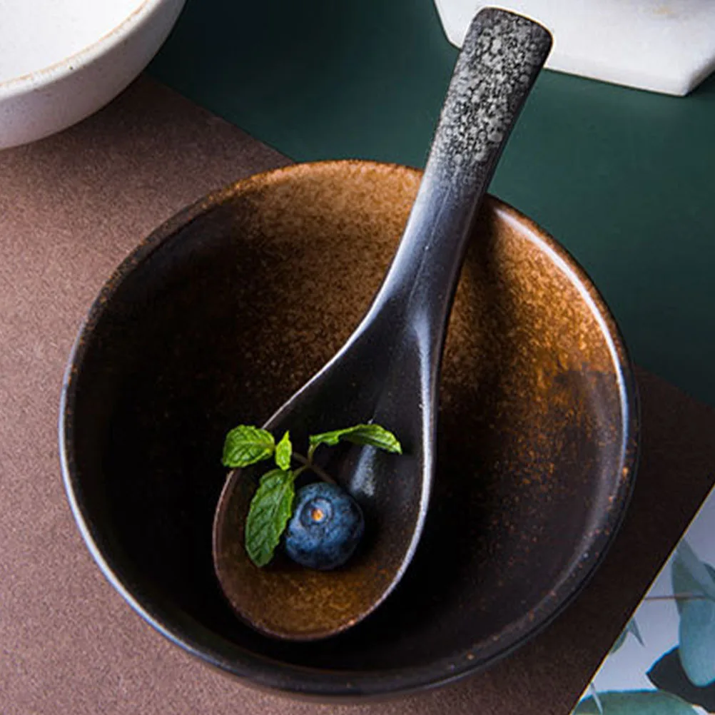 

5Pcs Ceramic Spoons Fine Workmanship Soup Rice Spoon Practical Kitchen Tableware Household Eating Utensils