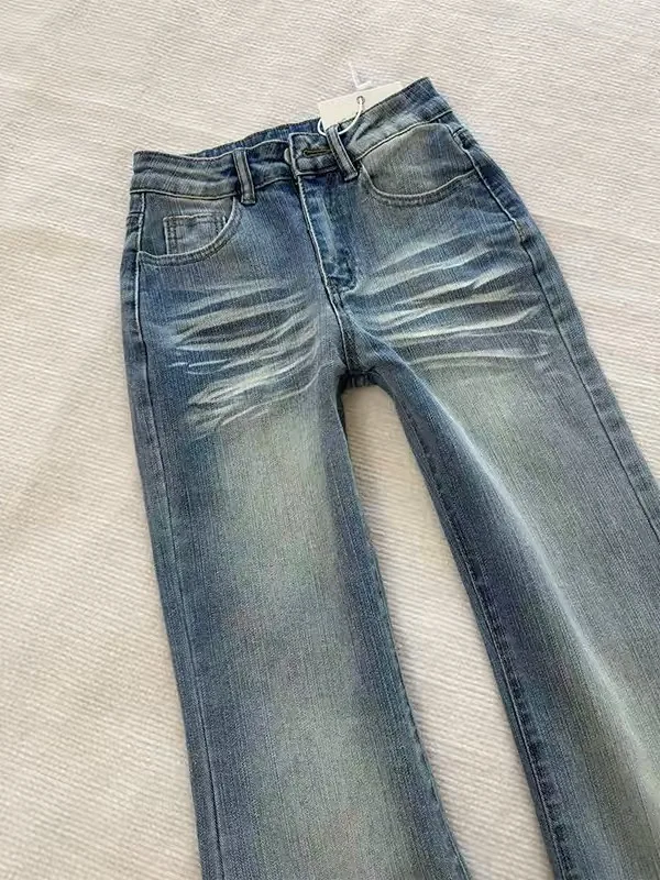 Retro Light Wash Low Waist Bell Bottoms Women's Slim Fit Middle And High School Students  Hoof Long Pants