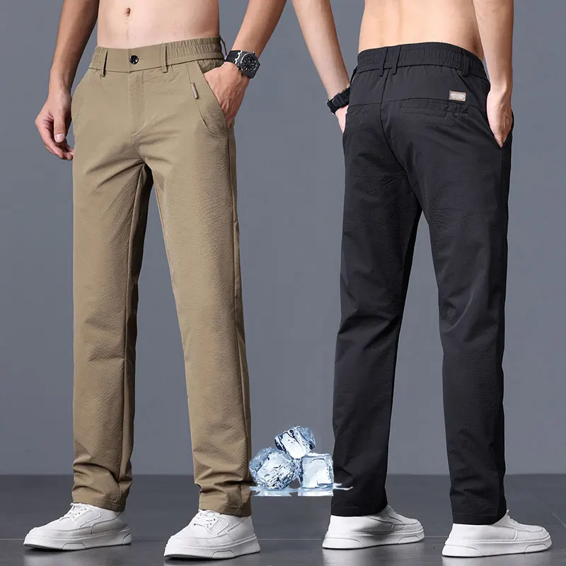 

Spring Thin Men's Clothing Pants Korea Business Fashion Bubble Pattern Breathable Slim Trousers Male Solid Color Pants