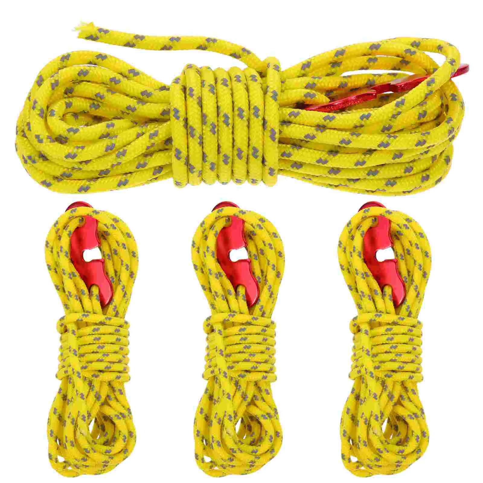 4 Pcs Yellow Tent Tarp Rope Camping Cord Reflective Multifunction Awning