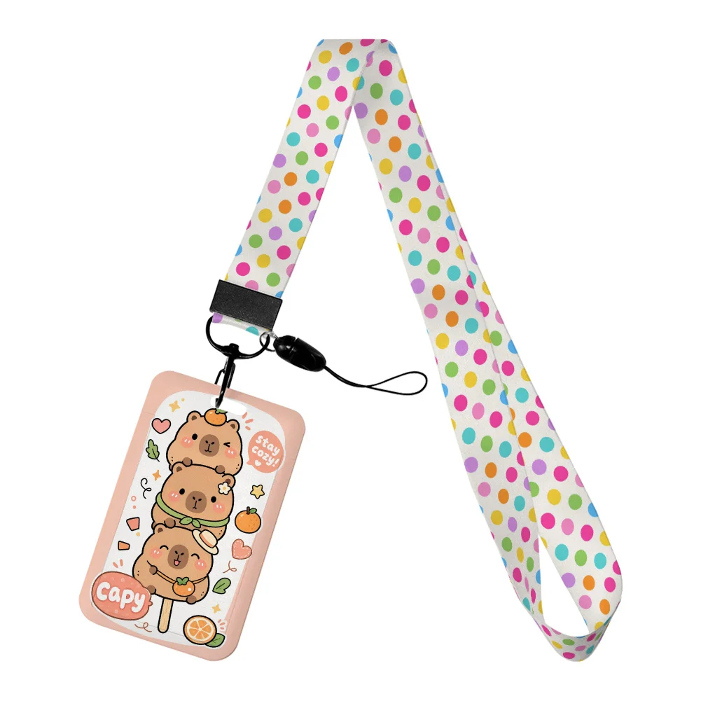 Kawaii Capybara Card Holder with Lanyard for Nurse Staff Hospital Office Work Card Lanyard Holder Accessories