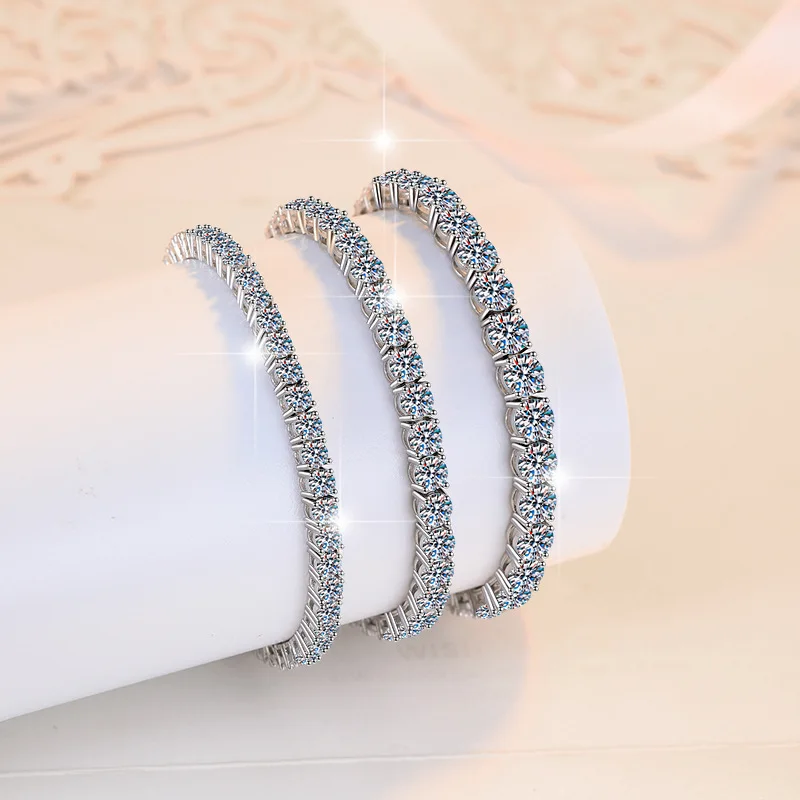 

Unisex Tennis Bracelet 3/4/5mm PT950 Platinum Moissanite Full Pave Galaxy-Like Banquet Party Showstopper Gift