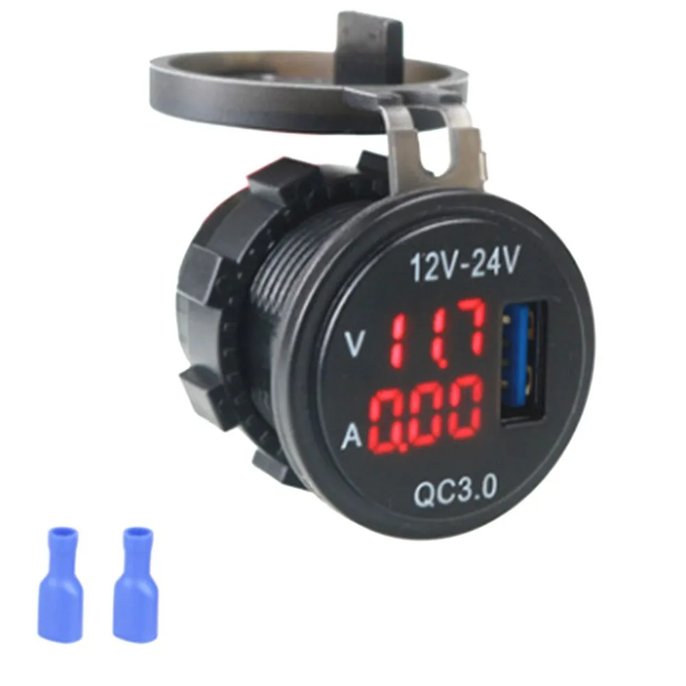 

Waterproof QC 3.0 USB Charger Socket Digital Voltmeter Ammeter monitoring for Car Boat Marine Rv Motorcycle Red Green Blue