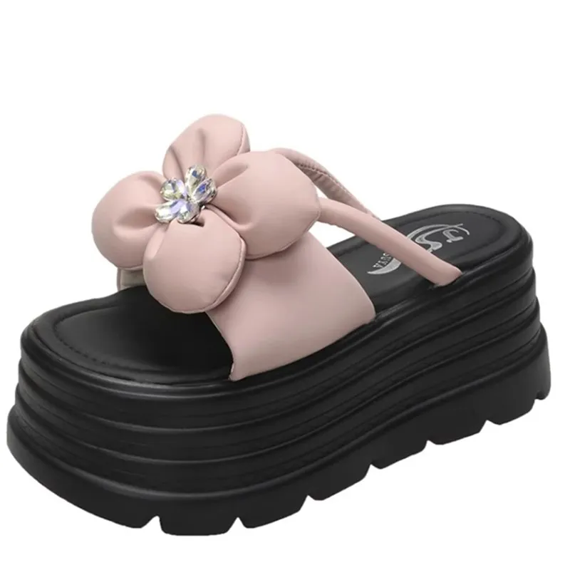 

Летние тапочки на платформе 8 см, сандалии, женские тапочки на толстой подошве с бантом, женские массивные шлепанцы, повседневные пляжные шлепанцы, Zapatos Mujer