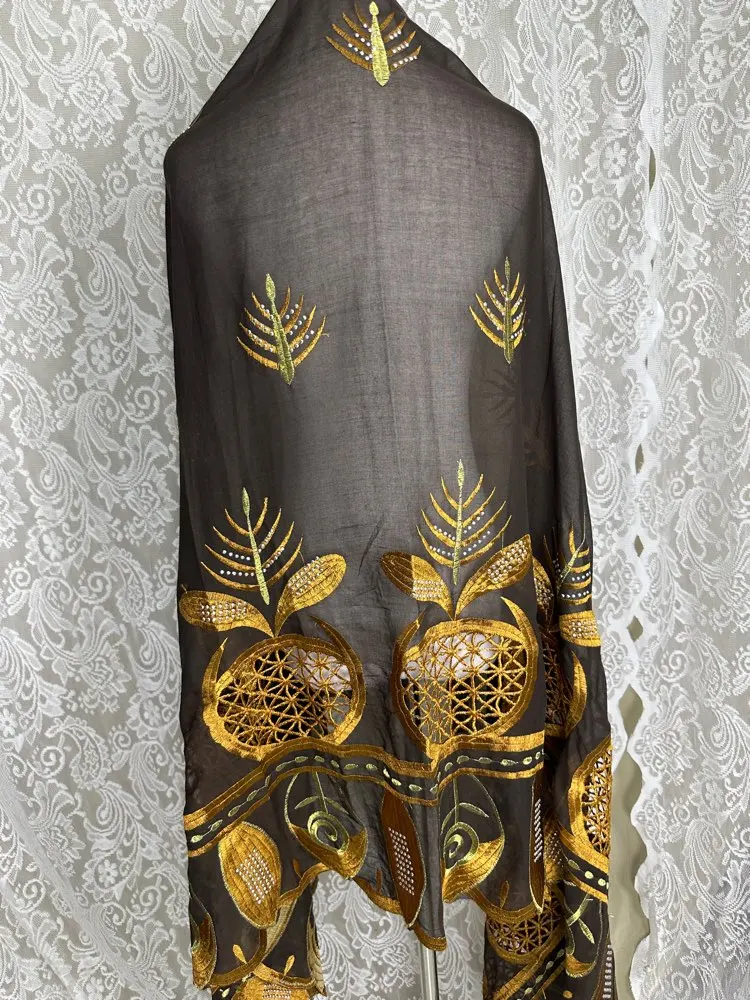 Afrikanische Frauen Hochwertige Baumwolle Stickerei Hijab 2x1m Kreis Design Muslimischen Schal Mode Schal Neueste Stil Afford material