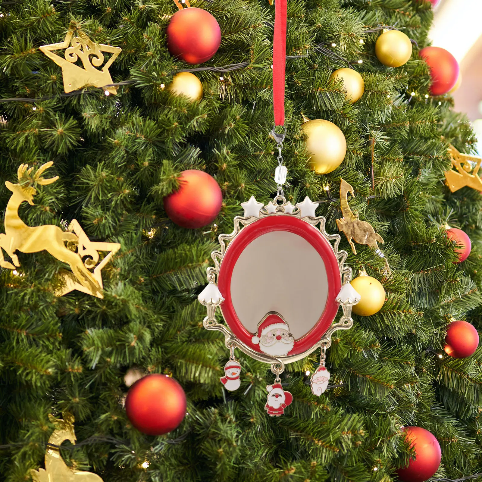 

Metal Xmas Tree Pendant Christmas Picture Frame Decorative Hanging Photo Frame Ornament Xmas Tree Pendant DIY Pendants