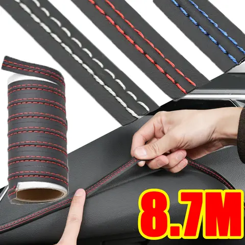 8M 자동차 인테리어 자기 접착 트림 라인 대시 보드 도어 PU 가죽 장식 DIY 땋은 스트립 장식 자동차 액세서리