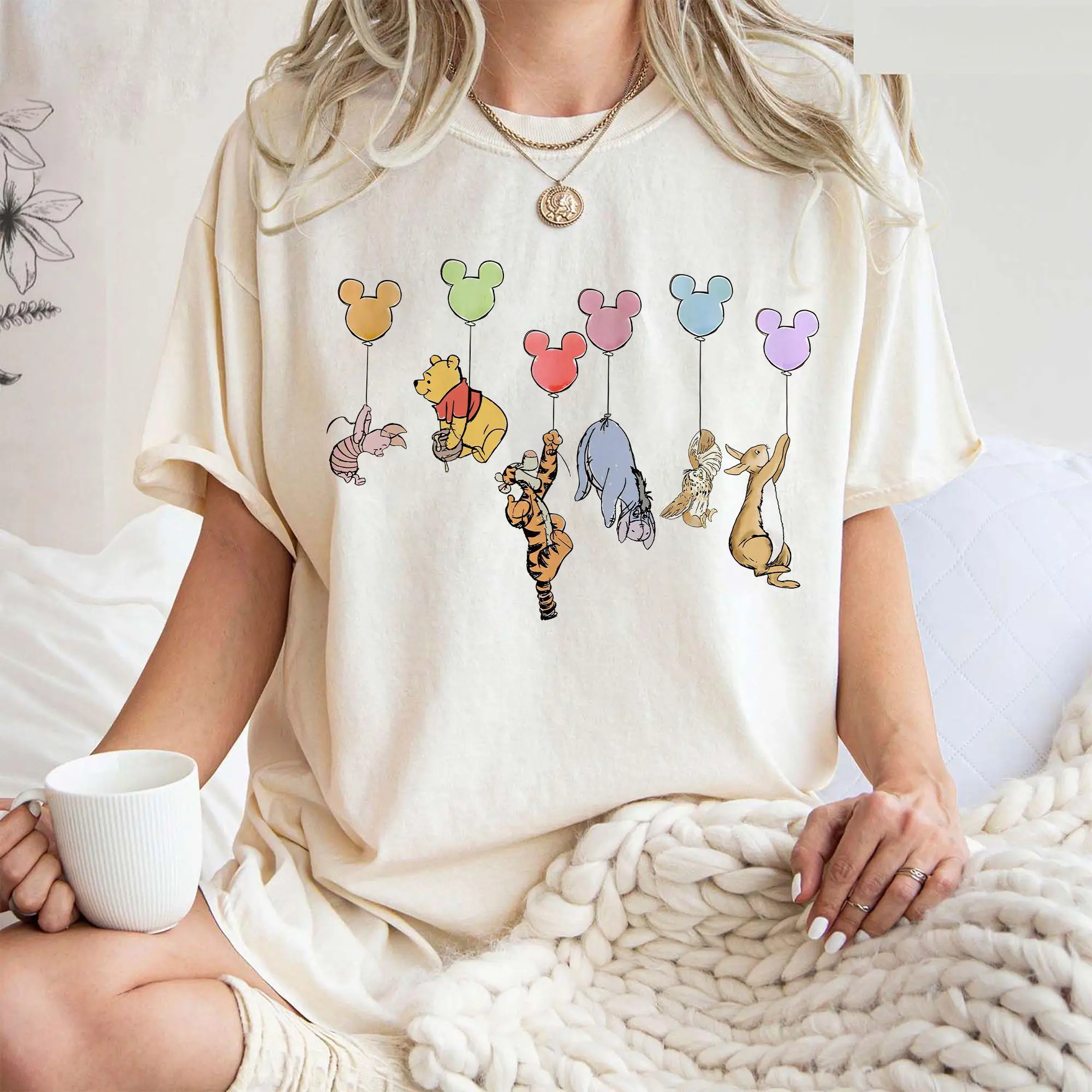 2026 new Adult and Children's Parent-Child Winnie The Pooh Multi-Color Printed Cotton Sports Casual Comfortable T-Shirt
