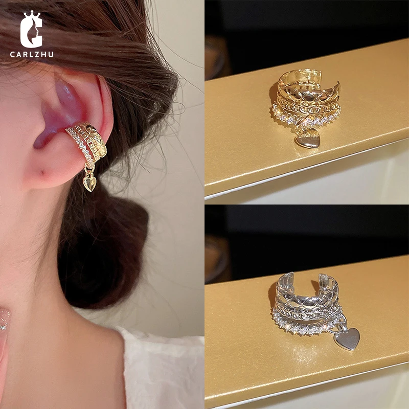 1 pz delicato zircone Clip orecchini femminile amore cuore Ear Cuff No piercing falso cartilagine orecchio per le donne gioielli di moda