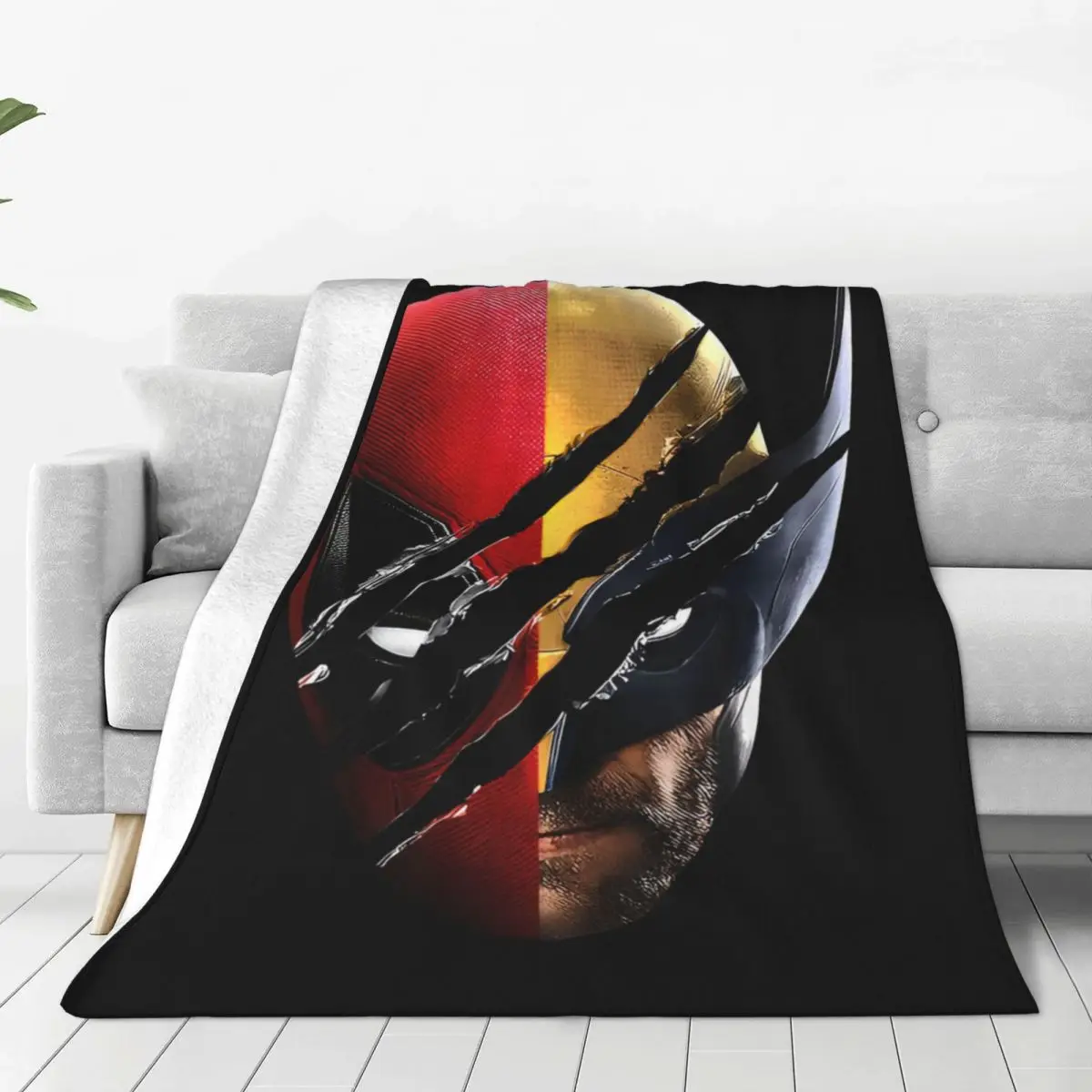 

Warm Soft Blanket Camping Deadpool & Wolverine Film Throw Blanket Flannel Bedspread For Home Decor Aesthetic Sofa Bed Cover