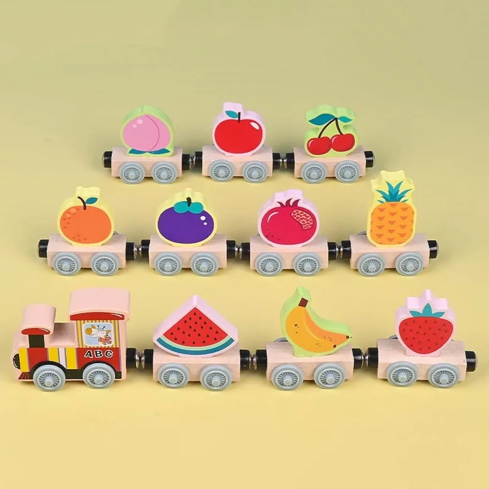 Transportation Magnetic Train Educational Cognition Learning Train Wooden Assembling Animal Fruit Wooden Magnetic Train