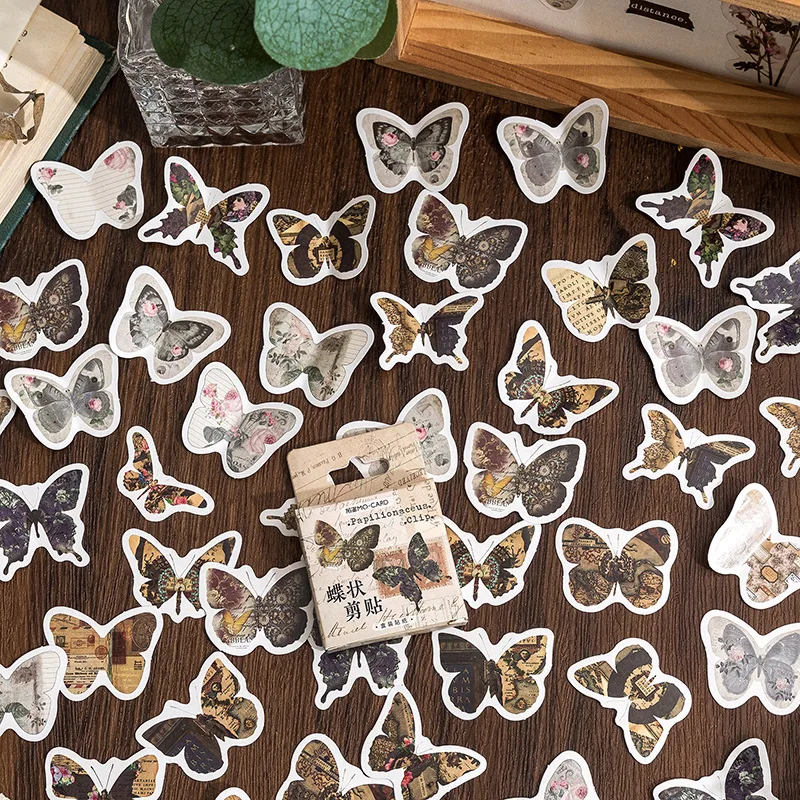 46pcs Vintage Butterfly Illustration Decorative Boxed Stickers Scrapbooking Label Diary Stationery Album Phone Journal Planner