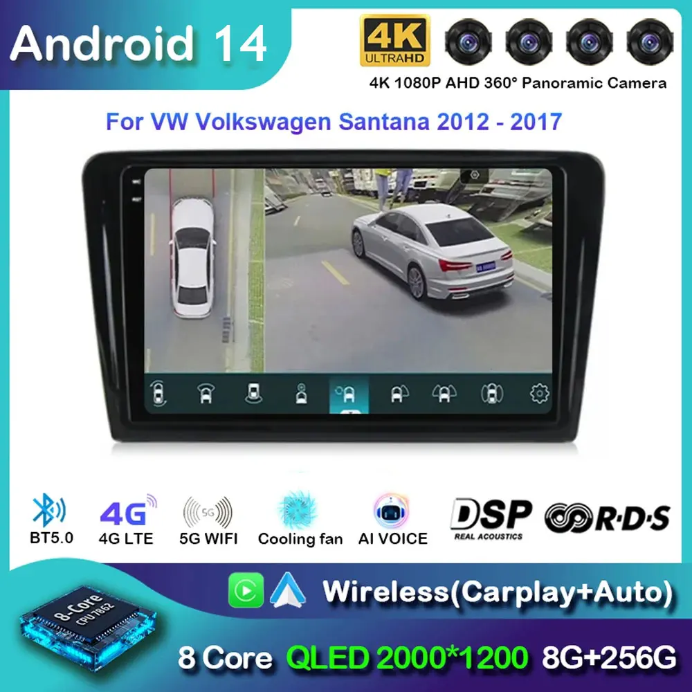 

Автомобильный радиоприемник на Android 14 для VW Volkswagen Santana 2012-2017, мультимедийный плеер с навигацией, GPS, Carplay, QLED, стерео, Реверсивный автомобиль