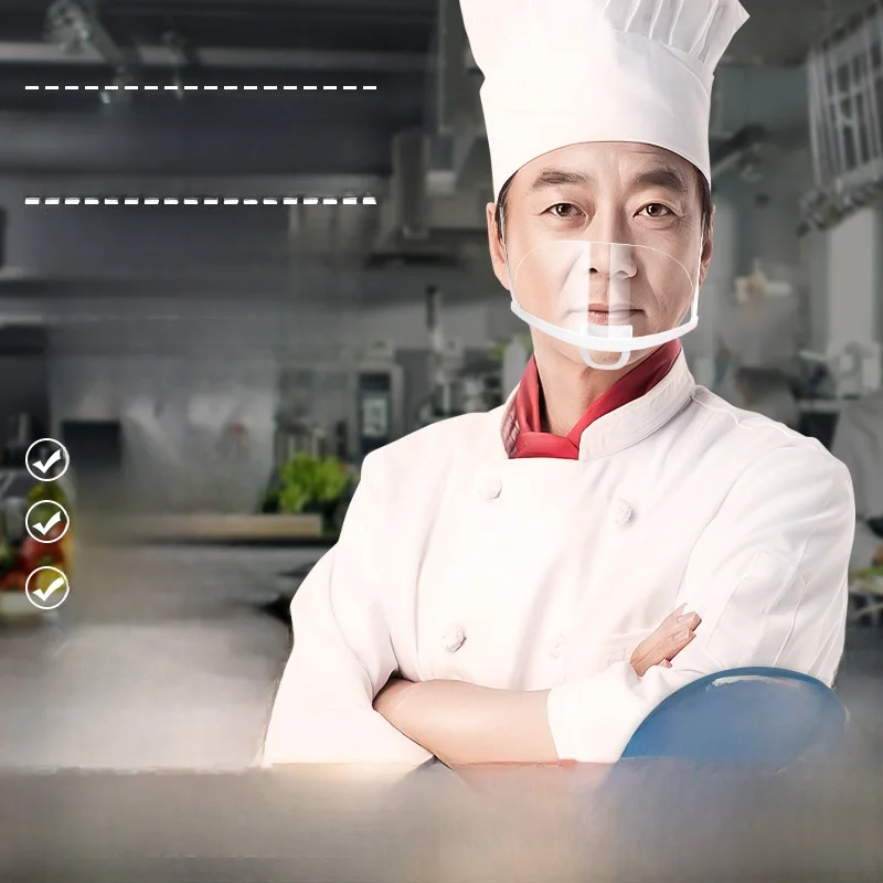 

Transparent Disposable Chef Mask Anti-Saliva Restaurant Hotel Kitchen One Time Use Comfortable Fit Food Service Protection Mask