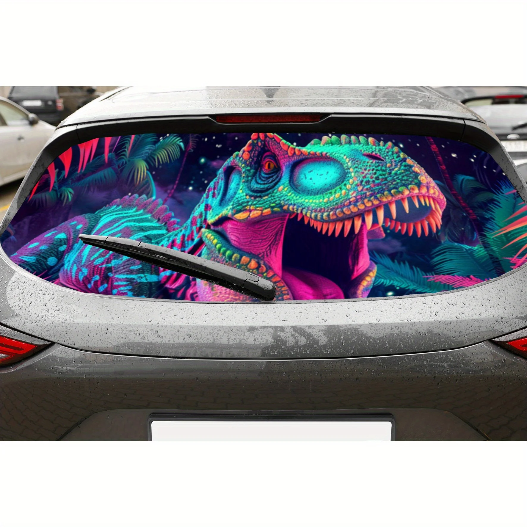 

Psychedelic t - rex in vivid jungle car rear window vinyl wraps sticker,auto art sticker,self-adhesive waterproof rear window de