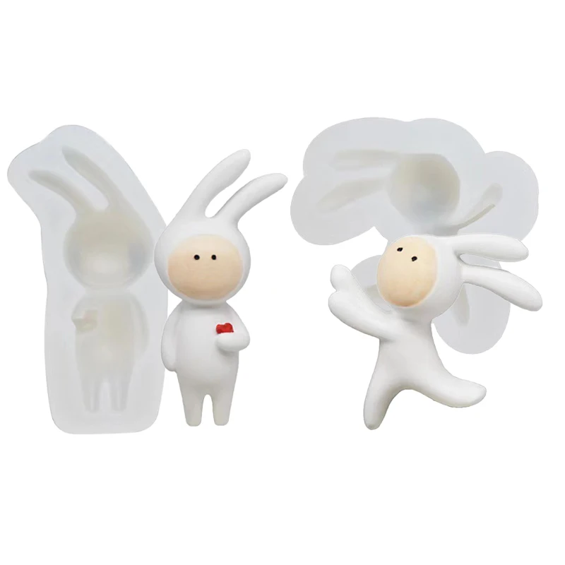 عيد الفصح الكرتون أرنب شمعة قالب من السيليكون DIY لطيف تصميم أرنب قطارة قالب الجص #6