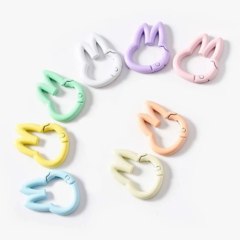 

Baked Paint Spring Clip Alloy Open Ring Keychain DIY Accories round Long Ear Rabbit Spring Circle Faion Jewelry
