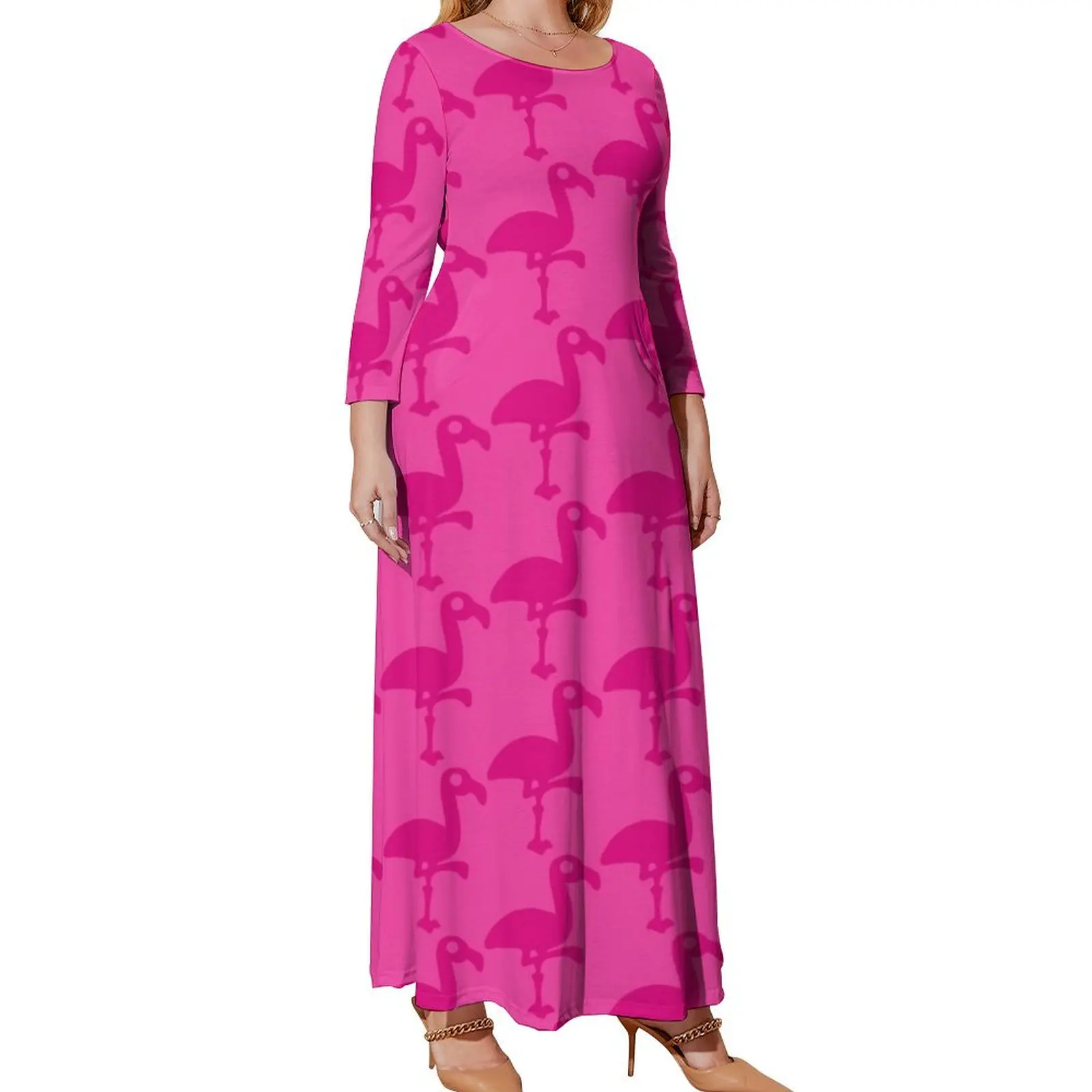 

Женское платье с длинным рукавом, розовое платье с принтом фламинго, летнее платье, платья для женщин 2024, платья для женщин 2024