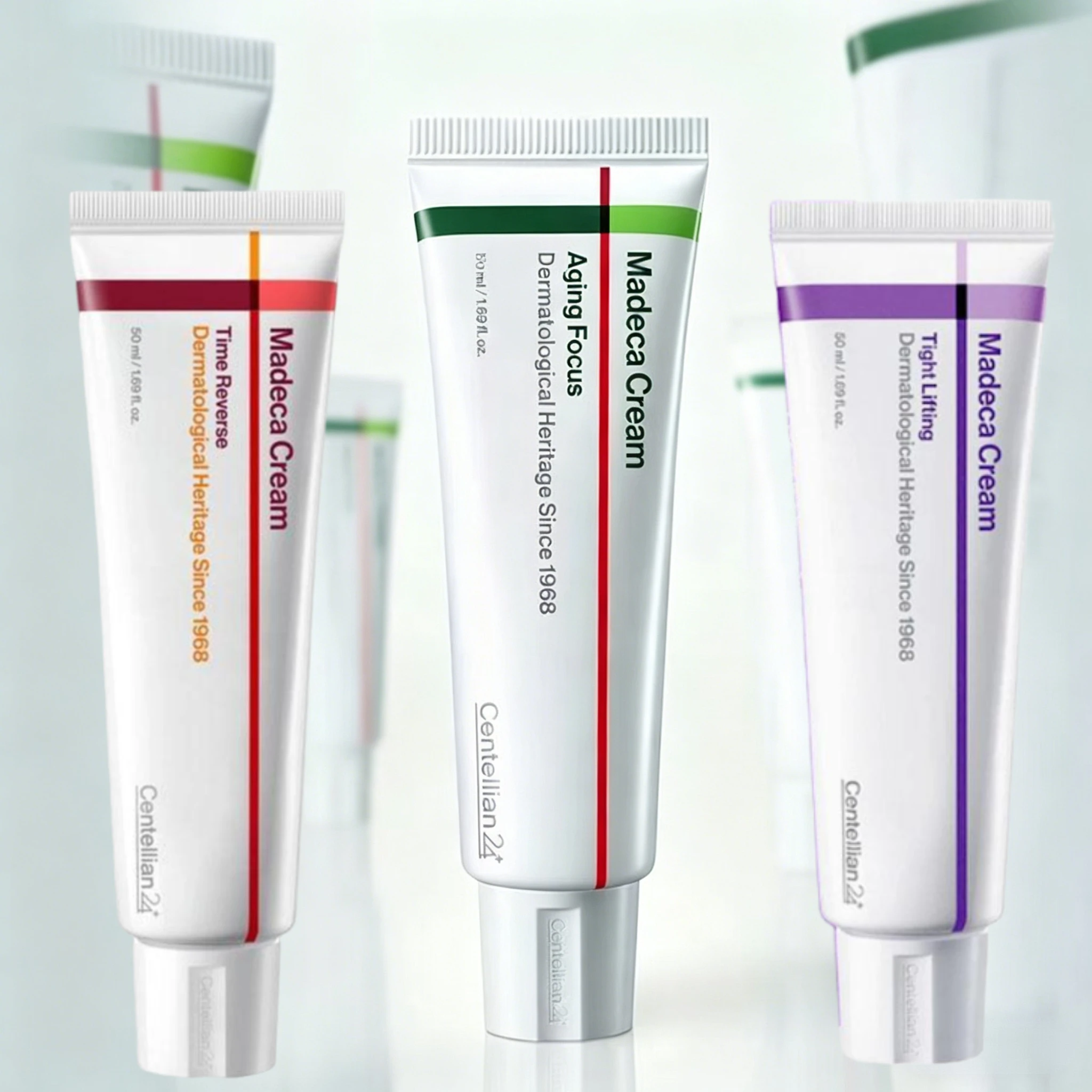 Korean Madeca Cream - Red (Time Reverse), Green (Aging Focus), Purple (Tight Lifting), Centella Asiatica Repair Skin Brighten