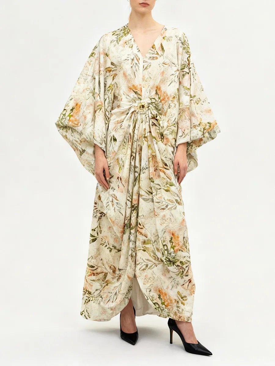 TWOTWINSTYLE Afdrukken Gesplitste Plooien Temperament Jurken voor Vrouwen V-hals Halve Mouwen Patchwork Lovertjes Lange Jurk Vrouwelijke Nieuwe