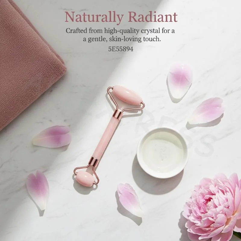 Rose Quartz Roller Massager Set Non Jade Double Ended Facial Roller for Lymphatic Drainage Face Care
