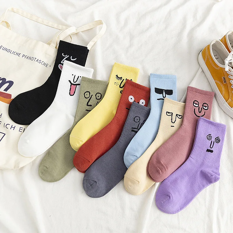 2 pairs of popular new styles with funny expressions, mid length socks, hip-hop socks