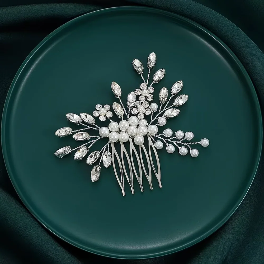 1 Piece of Silver Wire-Wrapped Horsehair-Shaped Side Hair Comb, Handmade, Suitable for Wedding Brides and Evening Banquets image 6