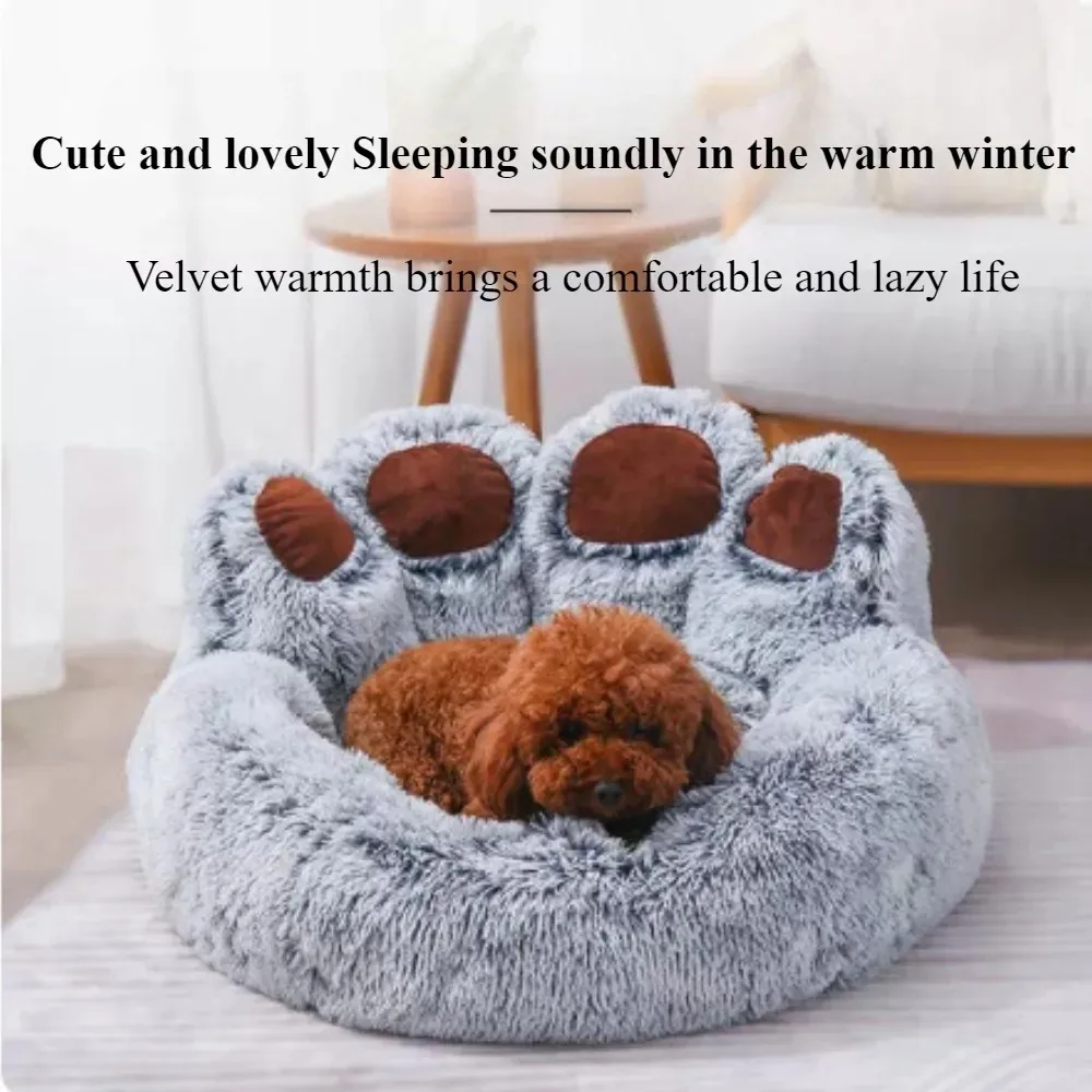 Pet Dog Sofa Beds Bear Paw Shape Mat Small Dogs Warm Large Dog Bed Mat Pets Kennel Washable Plush Medium Basket Puppy Accessory