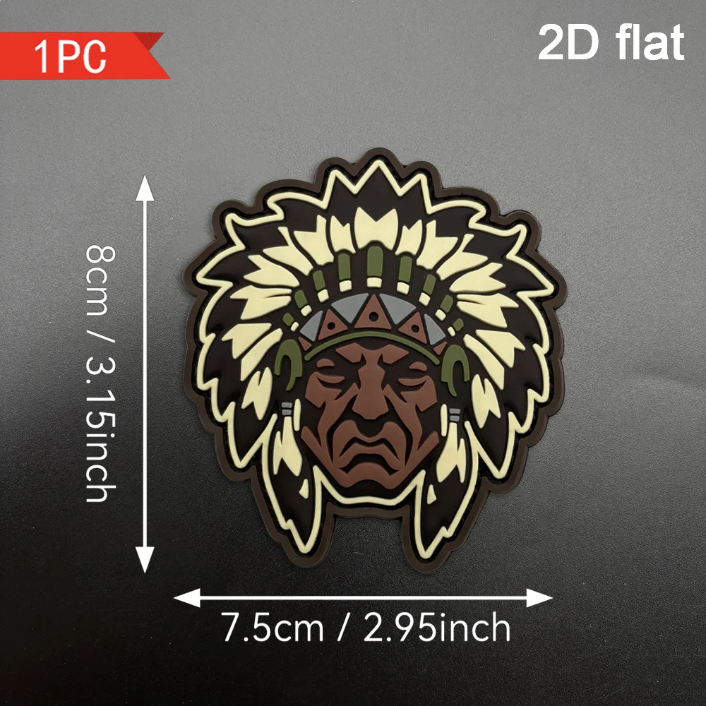 Feathered crown character portrait with an unusual outline, 2D flat design, made of PVC material. Specification: 1 piece with built-in glow-in-the-dark effect. Comes with a Velcro patch with a black rough side, sealed with glue for reinforcement, can be repeatedly removed and reattached. A hardcore tactical style accessory for clothing