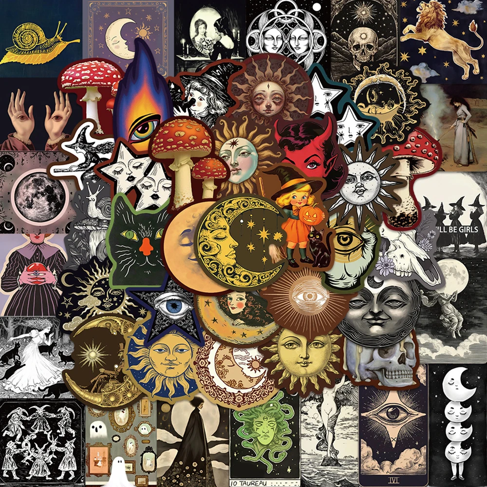 10/30/50pcs Mysterious Galaxy Universe Stickers Dark Sun Moon Planet Graffiti Decal DIY Scrapbook Journal Gothic Cartoon Sticker