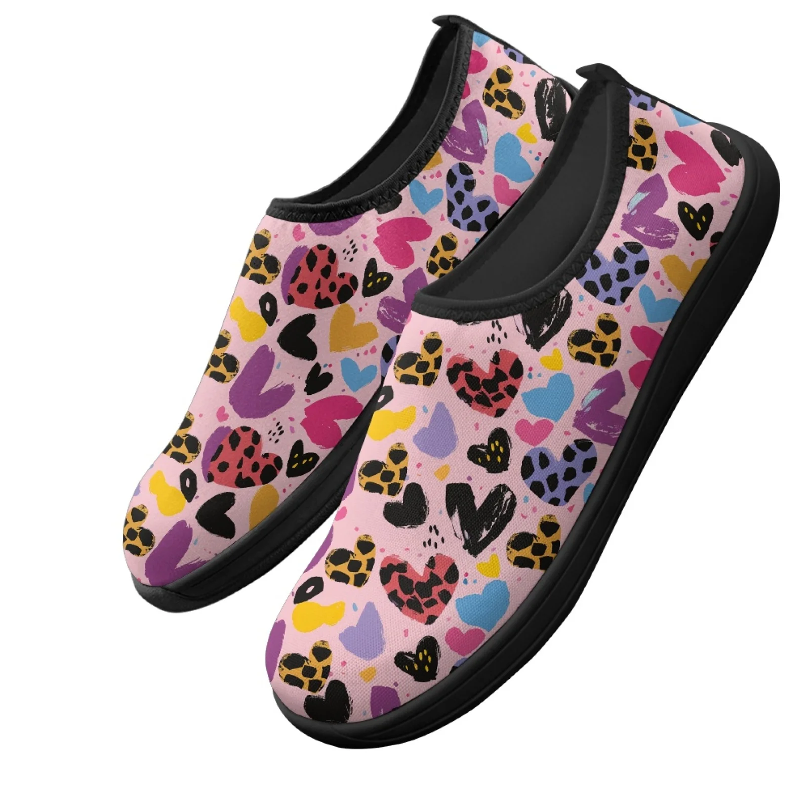 PENSTROLL Leopard Heart Print Low Top Walking Flats Hiking Shoes for Office Lightweight Walking Sneakers