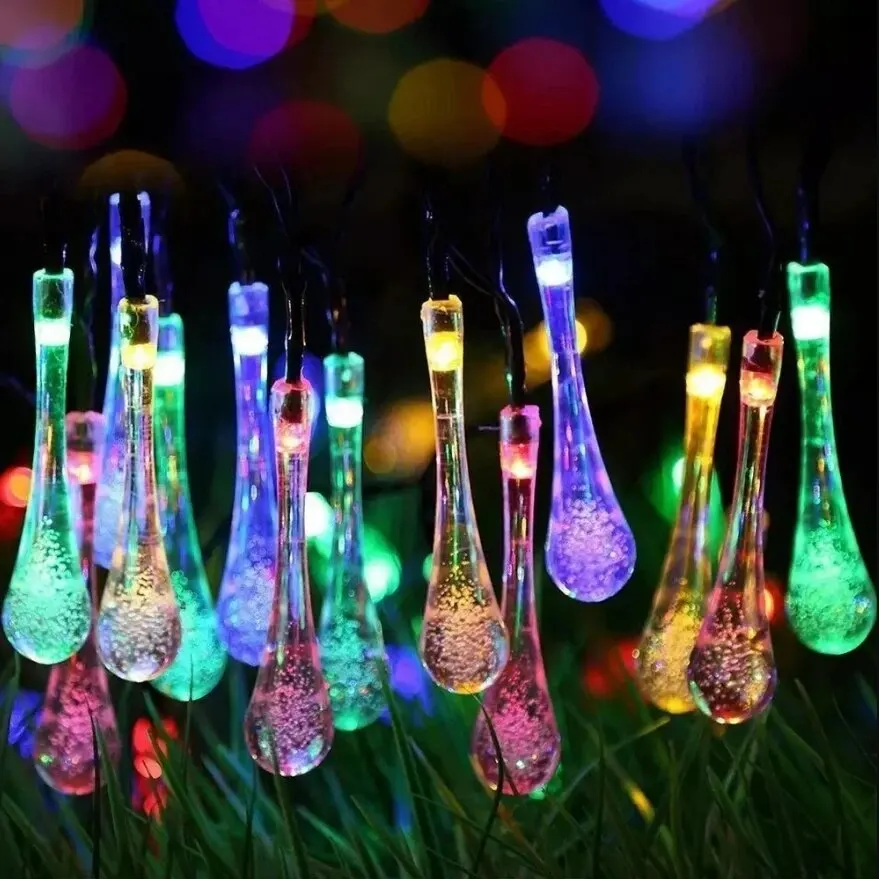 Water Droplets Solar String Lights Waterproof Outdoor Decoration Garland Fariy Lights Christmas Wedding Party Garden