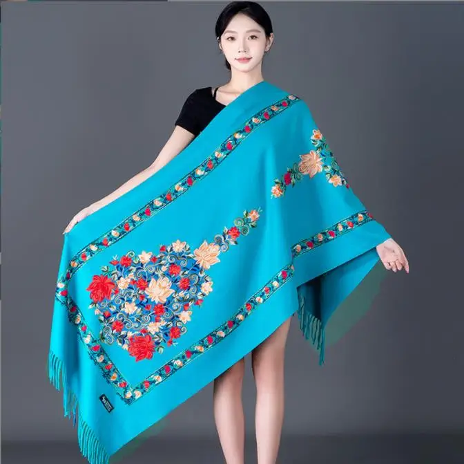 Fashion Shawl Cashmere Wrap Scarf Women Shawl Scarf Ethnic Style Warmth Luxury Warm Scarves Floral Women Embroidery Flower Shawl