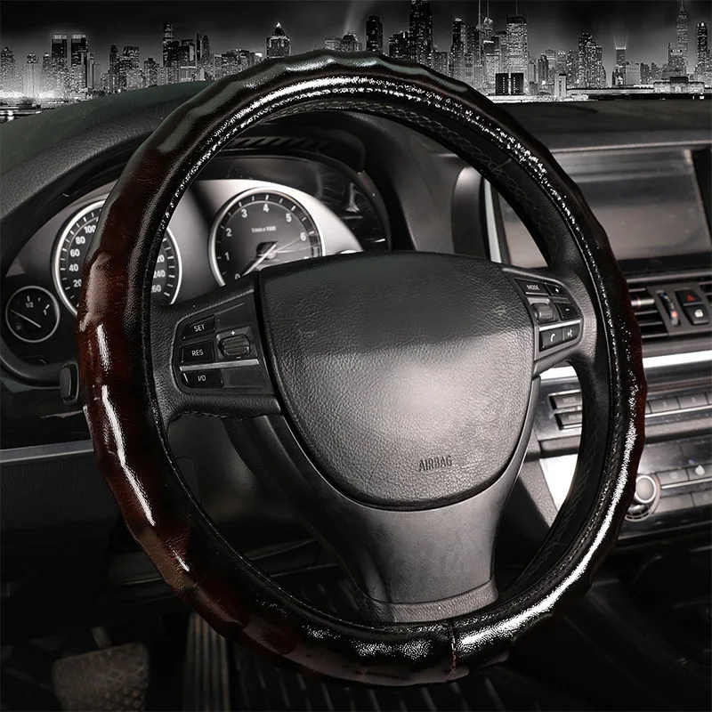 Car Steering Wheel Cover Chameleon Marble Style Handlebar Cover Sport Car Styling Universal Patent Leather Car Accessories