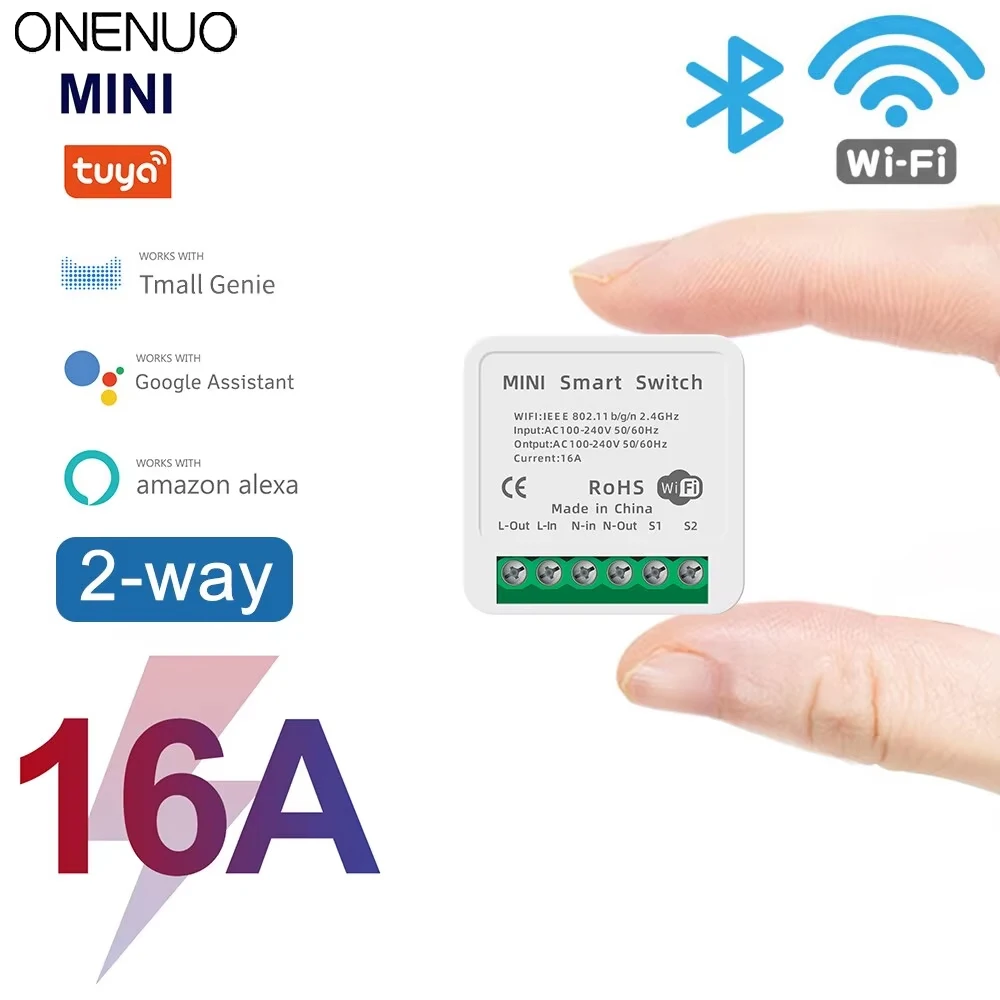 16A MINI Wifi Switch DIY Smart Home 2-way Control Relay Smart LIfe APP Control Remotely Timer Works With Alexa Google Home Alice