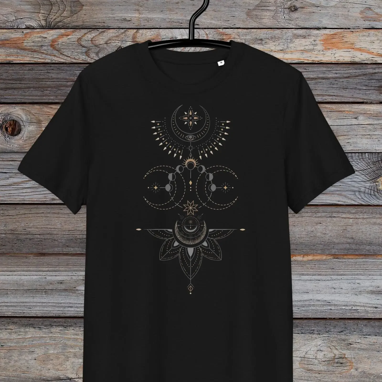 Men's Sacred Moon Phase Celestial T Shirt Spiritual Astrology Organic Cotton Mystical Boho Streetwear Festival Yoga vintage