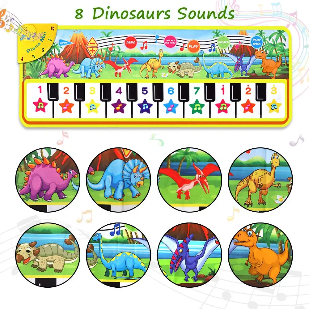 110x36cm Musical Piano Mat for Kids Toddlers Keyboard with 8 Dinosaur Sounds Baby Mat Musical Carpet Educational Toys for Kids