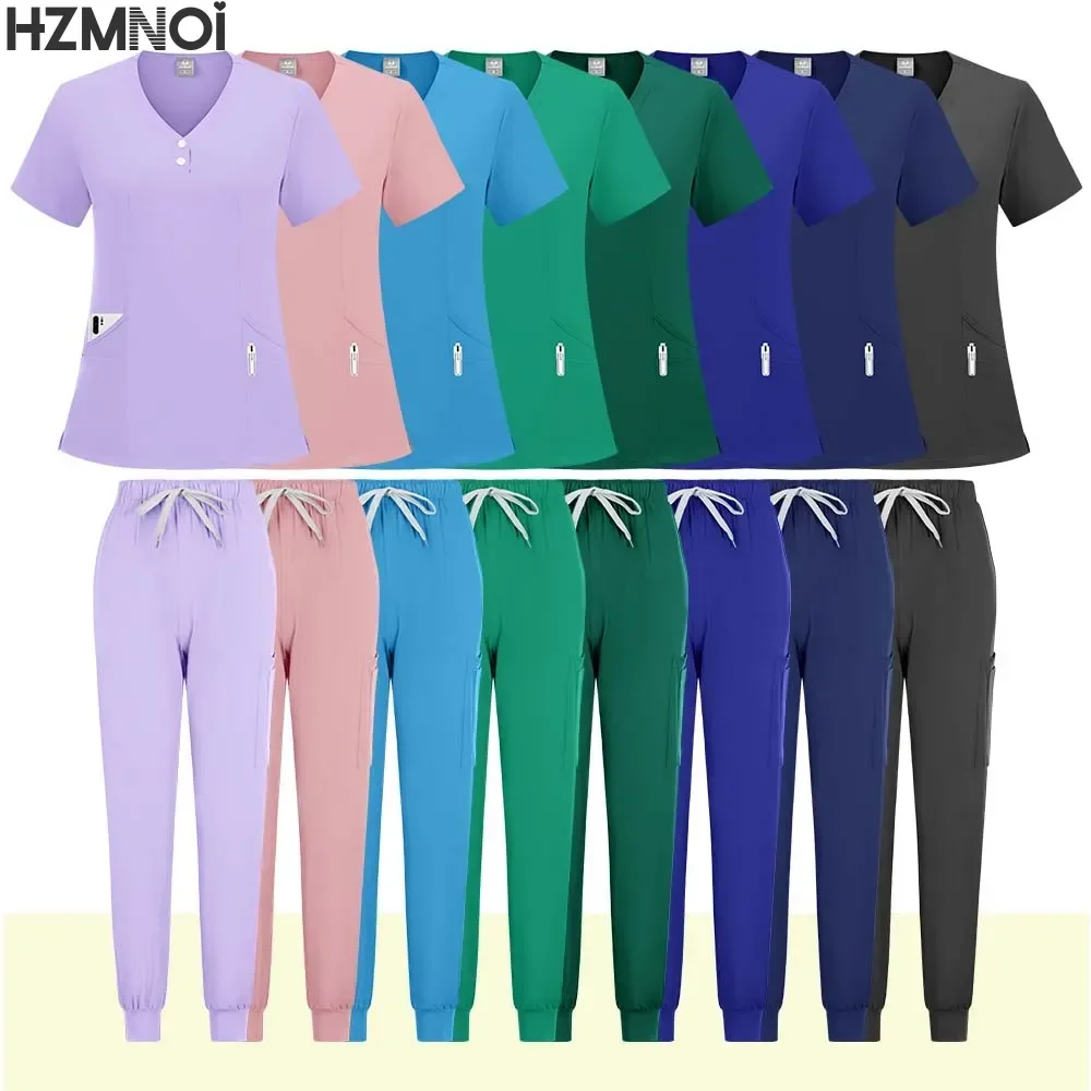 الطبية معاطف للأطباء والممرضات الزي الجراحي امرأة فرك مجموعة صالون تجميل ملابس العمل الدعك السريرية أعلى السراويل سبا التمريض تونك البدلة