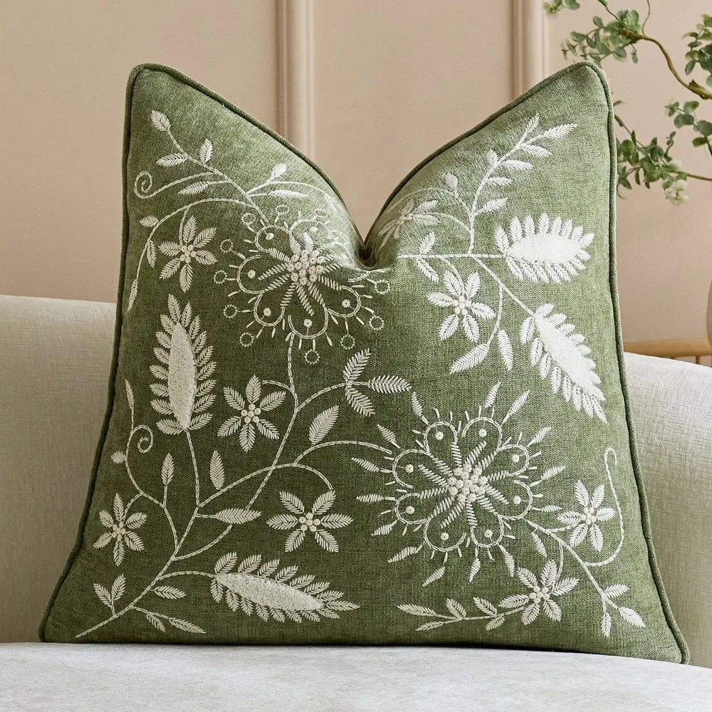 New Floral Chenille Pillow Covers Embroidered Pattern Dandelion Throw Pillow Covers Soft Nordic Cushion Cover Home Decor