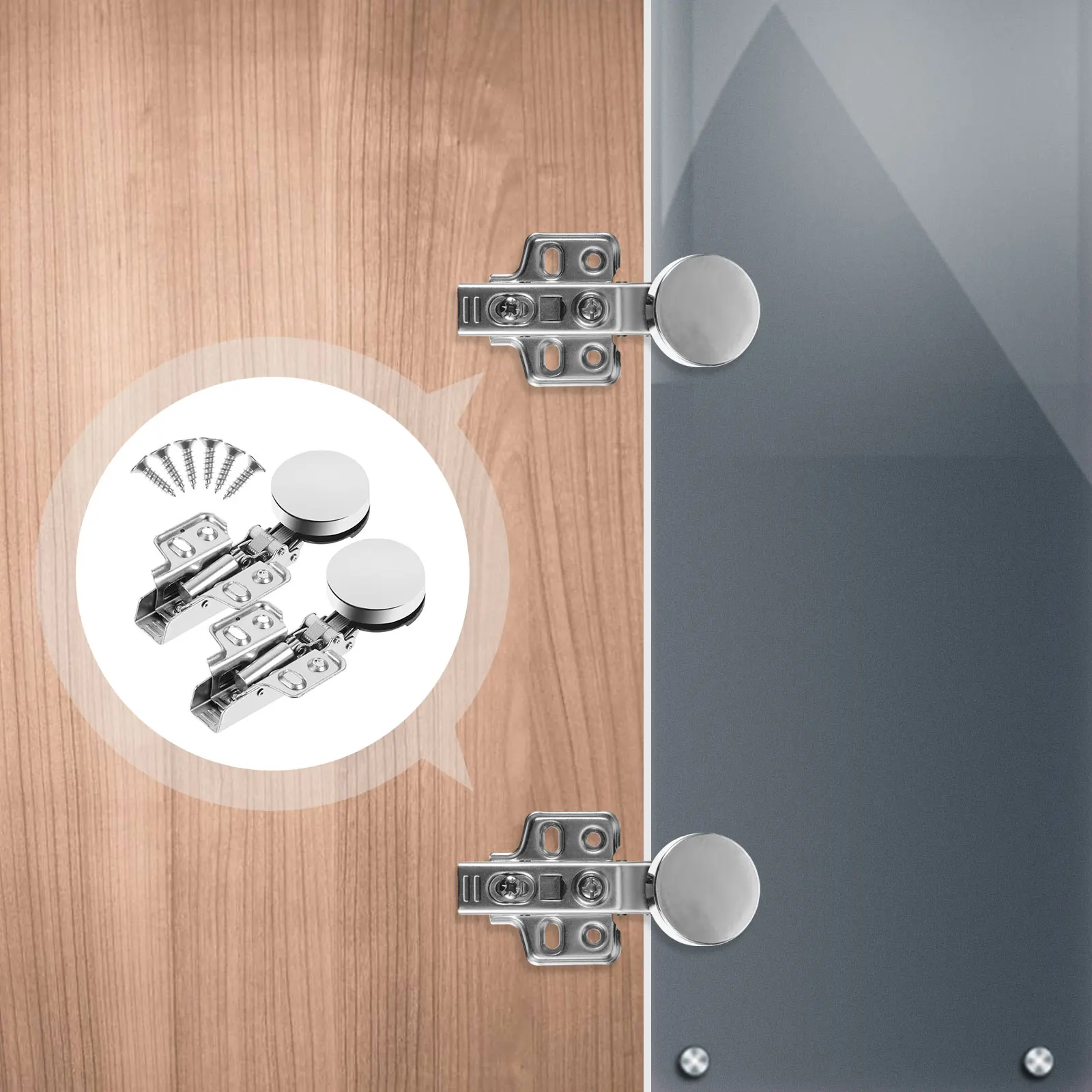 

2pcs Hydraulic Glass Hinges Thickened Heavy Duty Silent Adjustable for Cabinet Door Wardrobe Furniture Hardware Cupboard Hinges