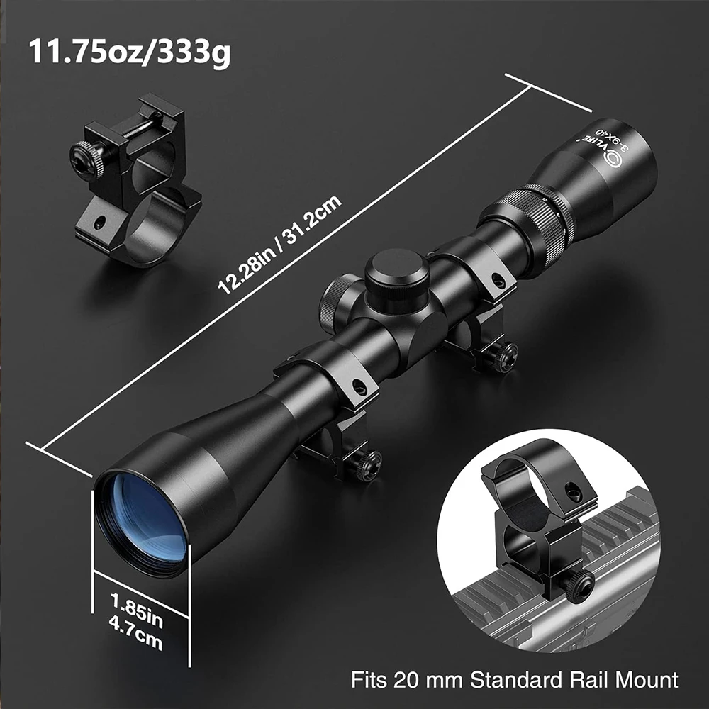 Mira telescópica 3-9X40 con retícula Mil Dot y telémetro para ballesta