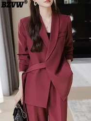 BZVW Office Lady Two-piece Set Women Notched Single Button Solid Color Blazer With Casual Wide Leg Pants 2024 Autumn New 25A1140