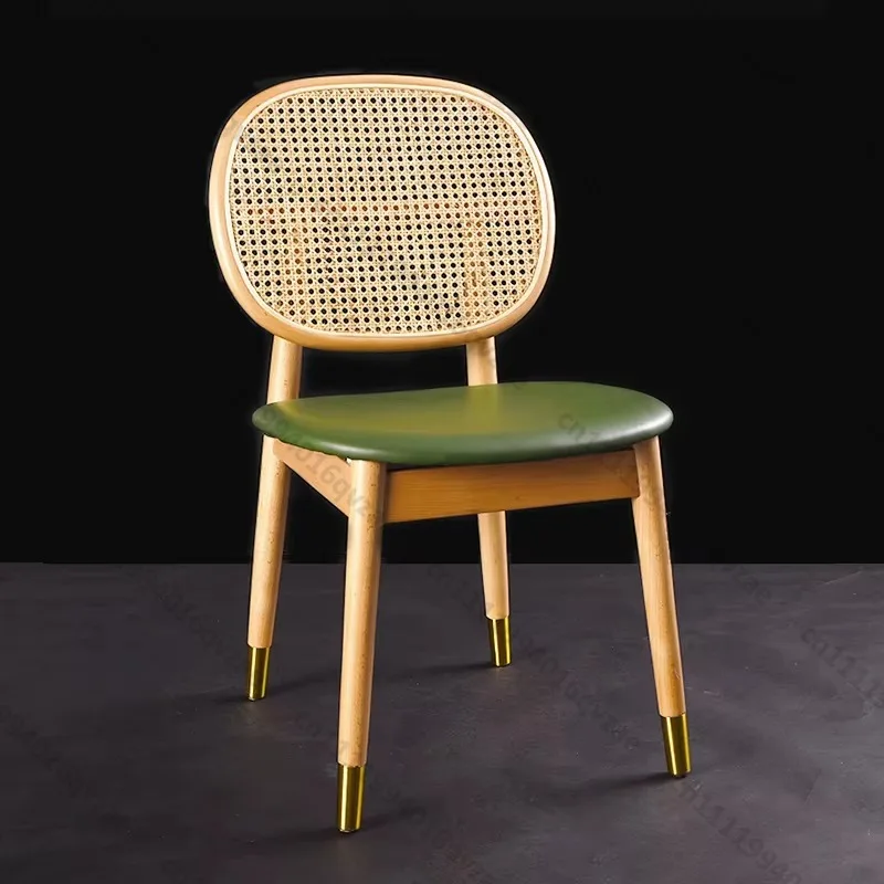 Coffee Fuchsia Backrest Restaurant Solid Wood Rattan Chair with Armrest