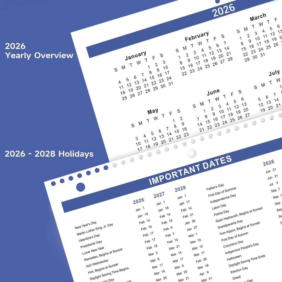 Calendario 2026 Calendario da parete 2026 gennaio 2026 dicembre 2026 Memor da 8,5" x 11" rivestito con carta spessa Rilegatura a doppio filo Vacanze Julia