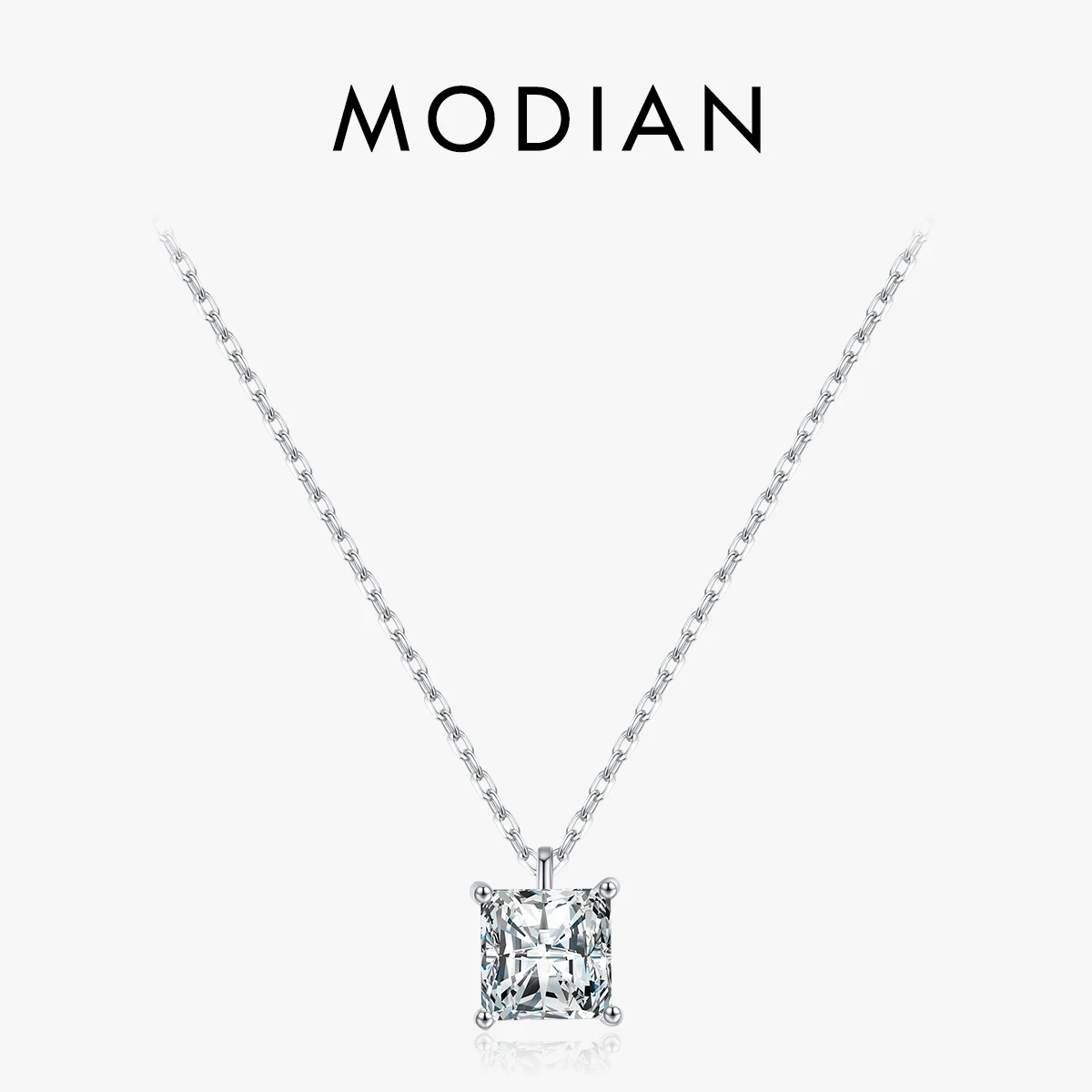 

MODIAN 925 Sterling Silver Square Sparkling AAAAA CZ Pendant Necklace Platinum Plated Neck Chain for Wowen Weddng Fine Jewelry