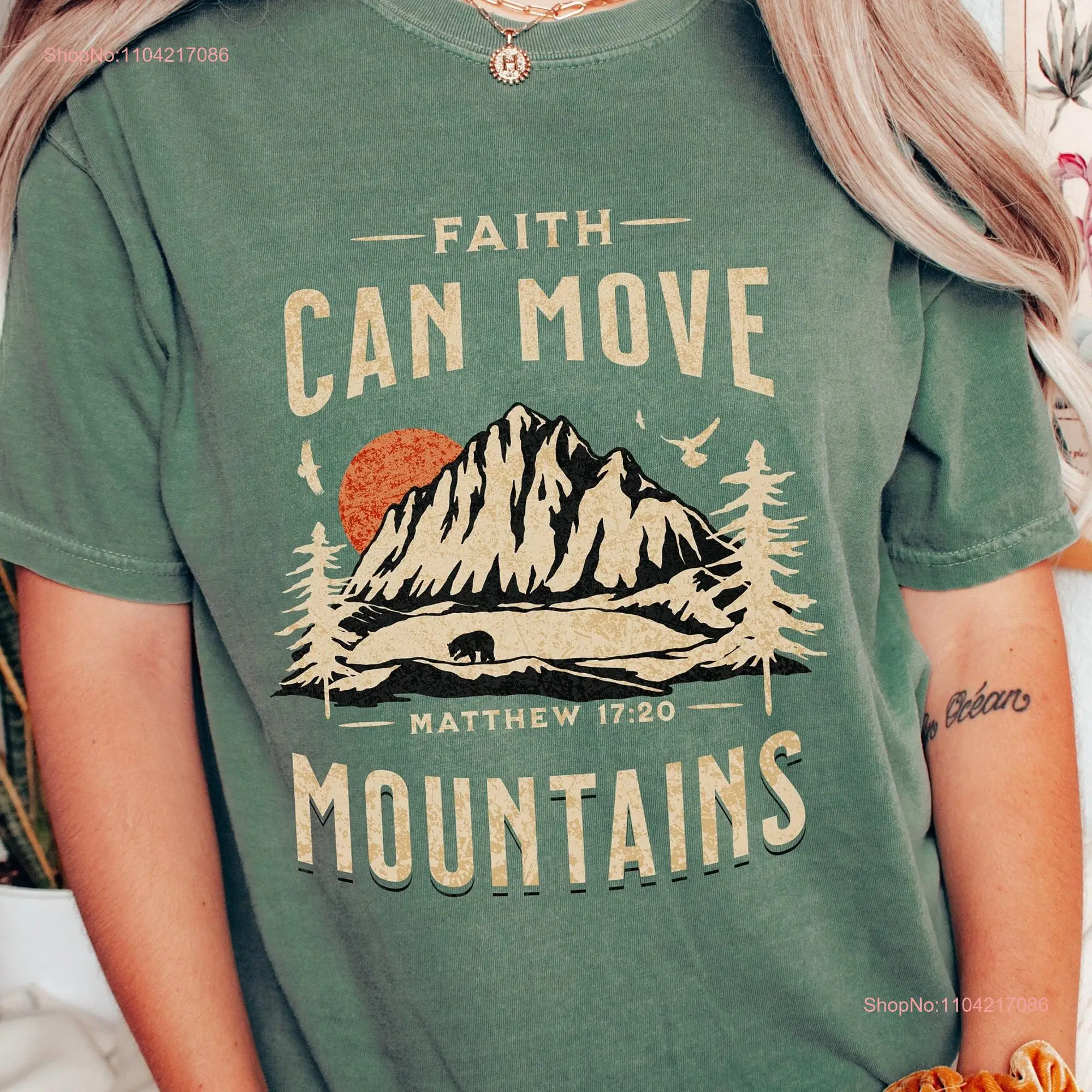 Faith Can Move Mountains T Shirt Christian Bible Verse Streetwear Aesthetic Apparel long or short sleeves