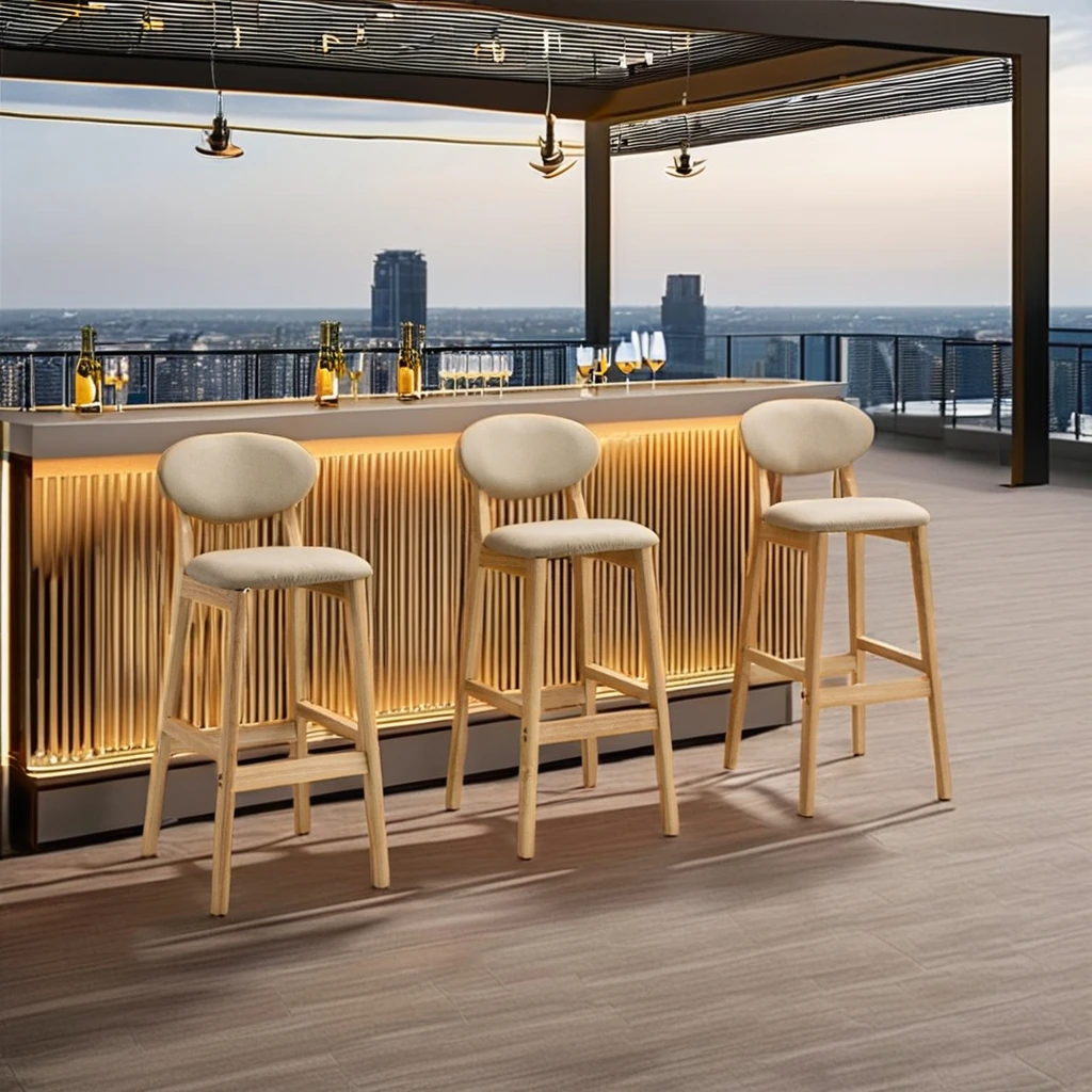 !@Hot Sale Modern Solid Wood Bar Stools with High Backrest Simple Design for Home Outdoor Hotel Dining Furniture for Bar Hotel U