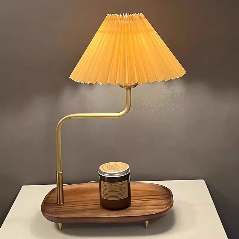 

Internet Celebrity High-Grade Pleated Solid Wood Retro Bedroom Bedside Lamp Good-looking Atmosphere Modern Minimalist